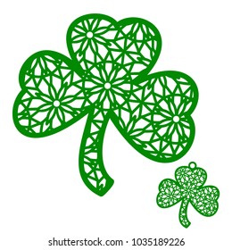 Vector Laser cutting element ornamental Shamrock. Perfect for St Patrick's Day Decoration or Wall Decor. pendant of decorated clover. Vector template for paper cutting, wood, metal, acrylic glass 