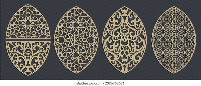 Vector laser - router  cut square panels set arabian pattern window grill vector
