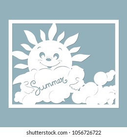 vector, laser-beam cutting, clouds, sun. Template Greeting card. laser cut. summer