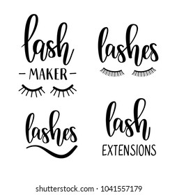 Vector lashes lettering beauty salon. Lash maker, extensions calligraphy designs