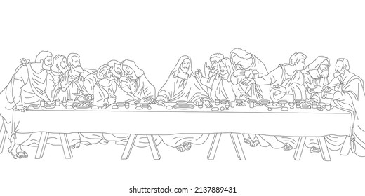 vector of the last supper of Jesus Christ is sketch outline photo for easter day.