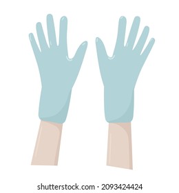 Guantes de látex vectorial en las manos en diseño plano. Para el concepto de prevención epidémica o antibacteriana, desinfección, hogar