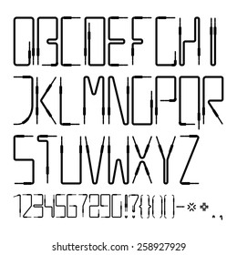 Vector Latin alphabet from the bent audio cables with plugs