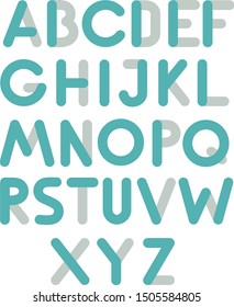 Vector latin alphabet. Blue gray font with rounded corners on white background.