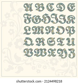 Vector latin alphabet in gothic floral style