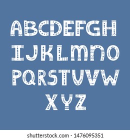 Vector latin alphabet hand drawn letters in Scandinavian style. Trendy ABC hand lettering. Cute educational folk letters set. Isolated English language vector font.