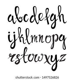 Vector latin alphabet. Hand drawn calligraphic font. Vector font with unique letters. Black letters on white background.