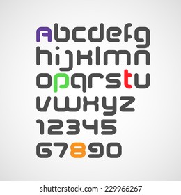 vector latin alphabet letters and numbers with rounded corners