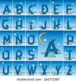 Vector latin alphabet made of flat cartoon style. EPS 10