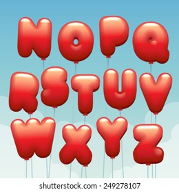 Vector latin alphabet made of flying balloons. Letters from N to Z