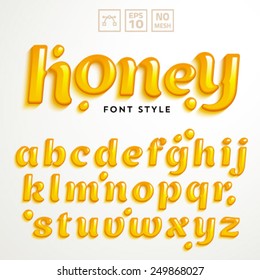 Vector latin alphabet made of honey. Font style.
