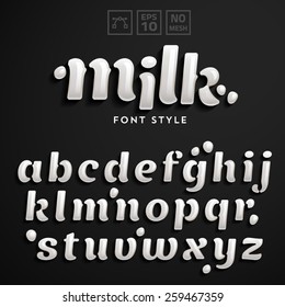 Vector Latin Alphabet Made Of Milk. Font Style.