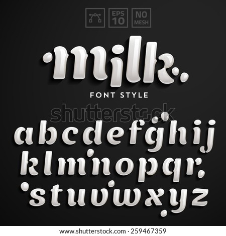Vector latin alphabet made of milk. Font style.