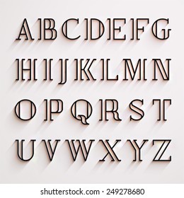 Vector latin alphabet with shadow effect