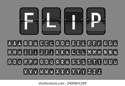 Vector Latin Alphabet, Split-Flap or Simply Flap Display Style Used in Flip Clocks, White Letters and Black Flaps
