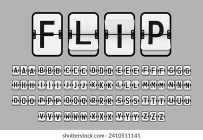 Vector Latin Alphabet, Split-Flap or Simply Flap Display Style Used in Flip Clocks, Black Letters and White Flaps