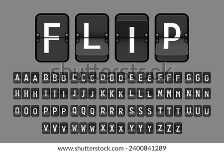 Vector Latin Alphabet, Split-Flap or Simply Flap Display Style Used in Flip Clocks, White Letters and Black Flaps