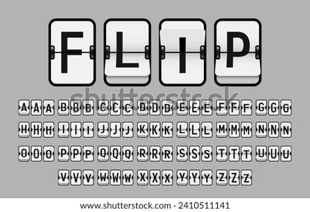 Vector Latin Alphabet, Split-Flap or Simply Flap Display Style Used in Flip Clocks, Black Letters and White Flaps