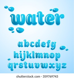 Vector Latin Alphabet, Water Effect, Liquid. Font Style.