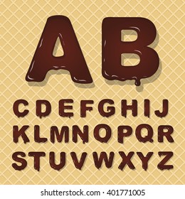 Vector latin capital alphabet made of chocolate. Font style.