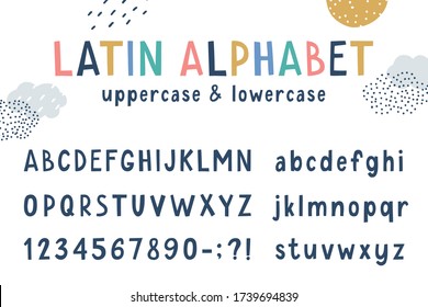 vector latin funny childrens cartoon alphabet, uppercase and lowercase characters