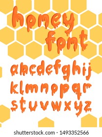 vector Latin honey font. English hand drawn alphabet  of letters with drops.