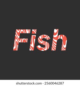 Vector latin meat fish alphabet. Letter fish from fresh raw meat with marble. Red salmon meat font for restaurants, butcher shop, farmers market.