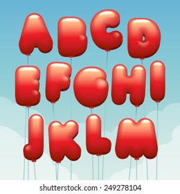 Vector latin numbers made of flying balloons. Letters from A to M