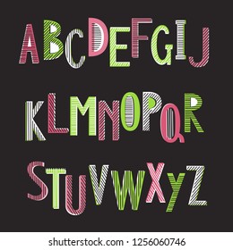 Vector Latin striped bright  alphabet