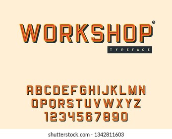 Vector latin uppercase alphabet letters and numbers. Retro 3d font