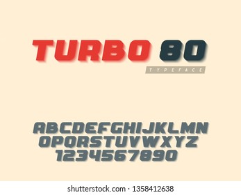 Vector latin uppercase alphabet letters and number. Retro 3d font