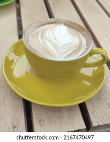 Vector Latte Art Tulip Coffee on Wood Table