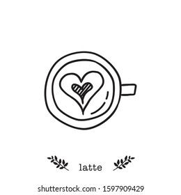 Vector latte coffee icon in  hand drawn style