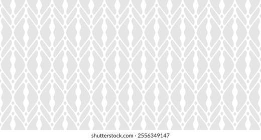 Vector lattice ornament. Elegant abstract geometric seamless pattern with curved lines, grid, net, mesh, leaf silhouettes. Subtle gray and white background. Simple modern texture. Repeated geo design