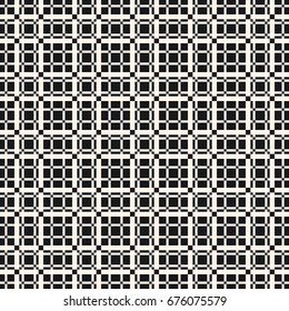 Vector lattice seamless pattern. Abstract geometric texture with vertical and horizontal interlacing thin lines. Square grid, repeat tiles. Pixel art checkered background. Design for decor, fabric