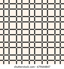 Vector lattice seamless pattern. Abstract geometric texture with vertical and horizontal interlacing thin lines. Square grid, repeat tiles. Monochrome checkered background. Design for decor, textile