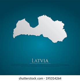 vector Latvia Map card paper on blue background, high detailed