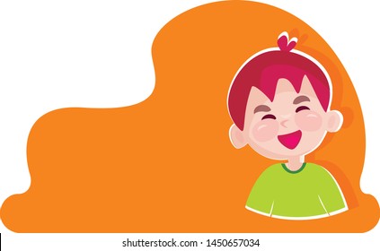 Vector laughing boy, cheerful redhead toddler, happy kid laughing, green, orange, juicy colours
