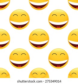 Vector laughing emoticon repeated on white background