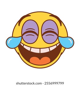 Vector Laughing Tears Emoji Cartoon Groovy Illustration Isolated