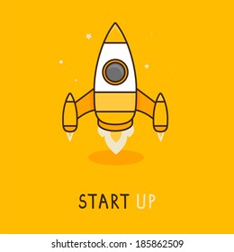 Vector launch icon in flat style - space rocket icon - new business concept