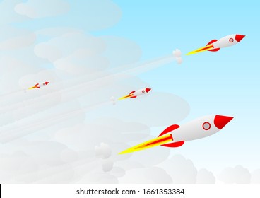 Vector : Launching rockets on blue sky