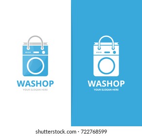 Vector of laundry and bag logo combination. Washing machine and shop symbol or icon. Unique washer and sale logotype design template.