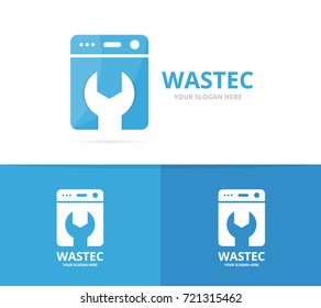 Vector of laundry logo combination. Washing machine and repair symbol or icon. Unique washer and fix logotype design template.