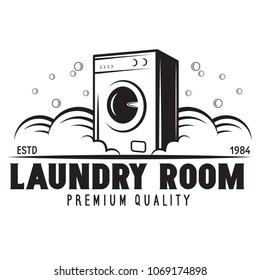 Vector laundry logo emblem, design element. logotype template and badge. Isolated on white background.