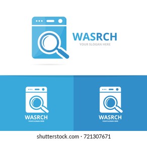 Vector of laundry and loupe logo combination. Washing machine and magnifying symbol or icon. Unique washer and search logotype design template.