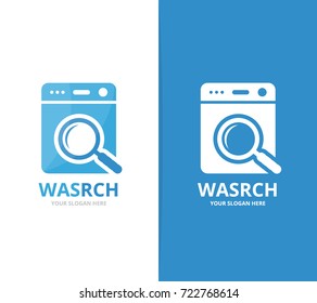 Vector of laundry and loupe logo combination. Washing machine and magnifying symbol or icon. Unique washer and search logotype design template.