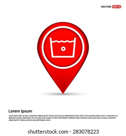 vector laundry symbols 30 C or 80 F icon - abstract logo type icon - white icon in map pin point showing Folder concept red background. Vector illustration