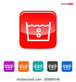 vector laundry symbols 40 C or 105 F Icon - abstract logo type icon - red, orange, turquoise, black and blue 3d button background. Vector illustration
