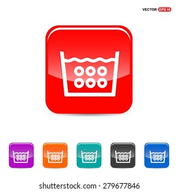 Vector laundry symbols 95 C or 200 F Icon - abstract logo type icon - red, orange, turquoise, black and blue 3d button background. Vector illustration